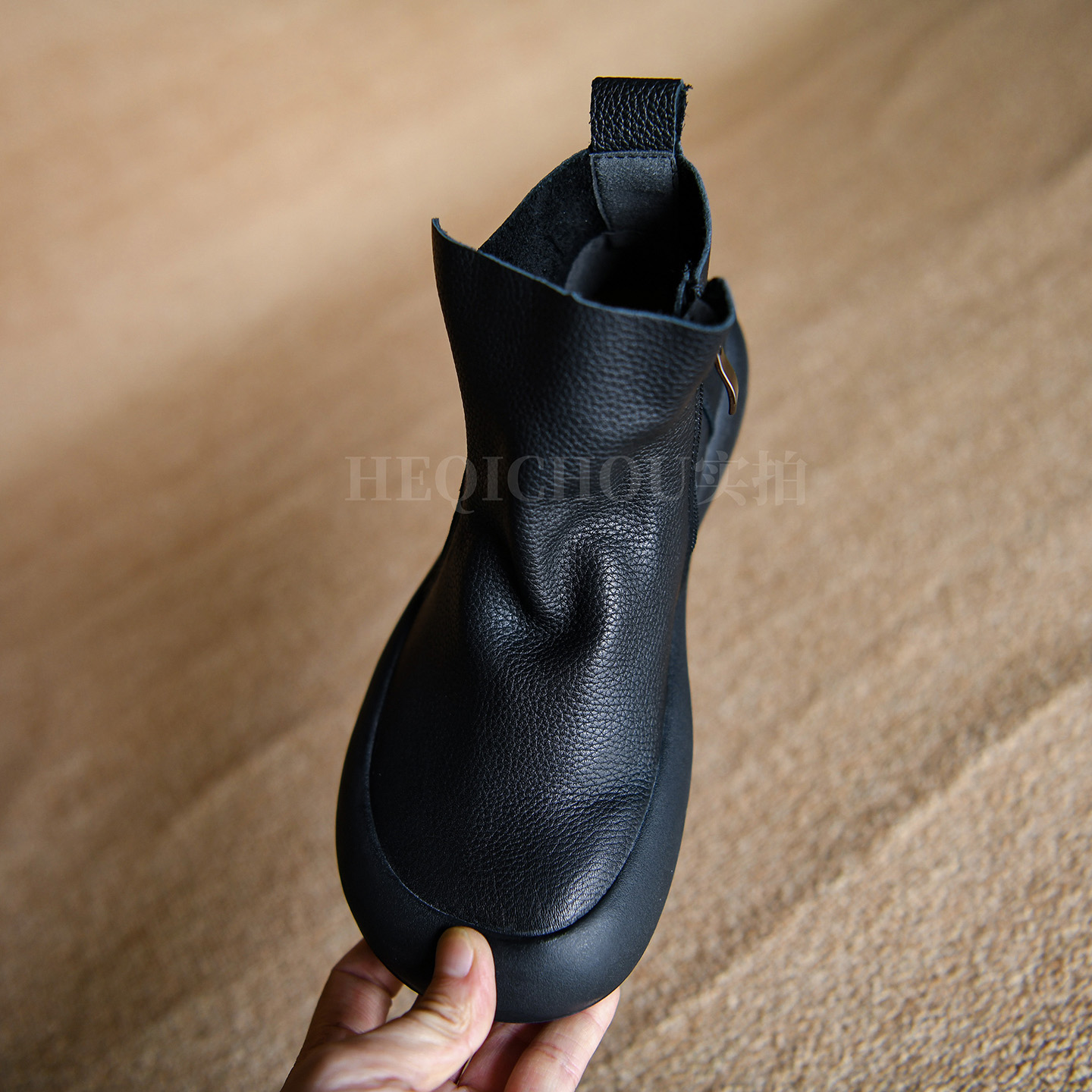 何其丑 头层牛皮软底软面厚底短靴女圆头女鞋 2025新款秋冬女靴子主图