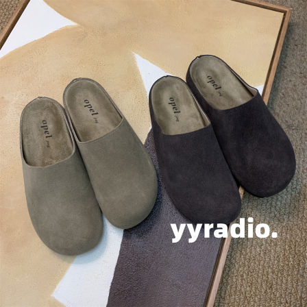 韩2025秋冬新款复古平底包头拖懒人一脚蹬y姐姐深灰显瘦勃肯鞋