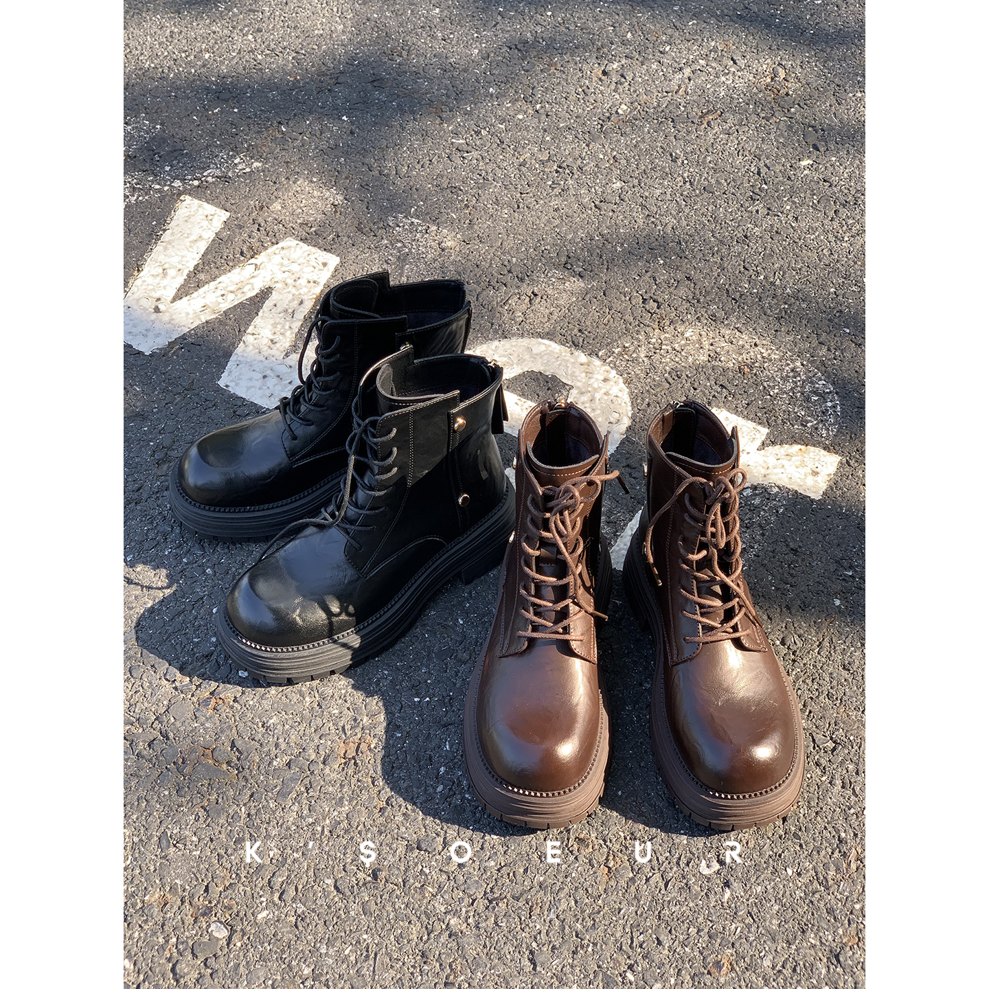 K姐 手抓纹牛皮马丁靴 做旧感英式复古感气质百搭机车马丁靴主图