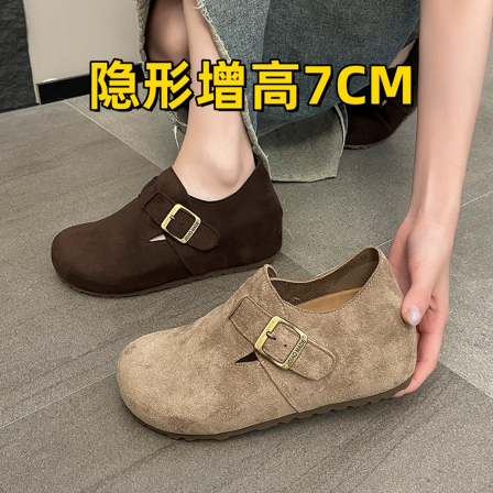 内增高厚底全包勃肯鞋女鞋子2025秋冬小个子博肯鞋乐福单鞋豆豆鞋