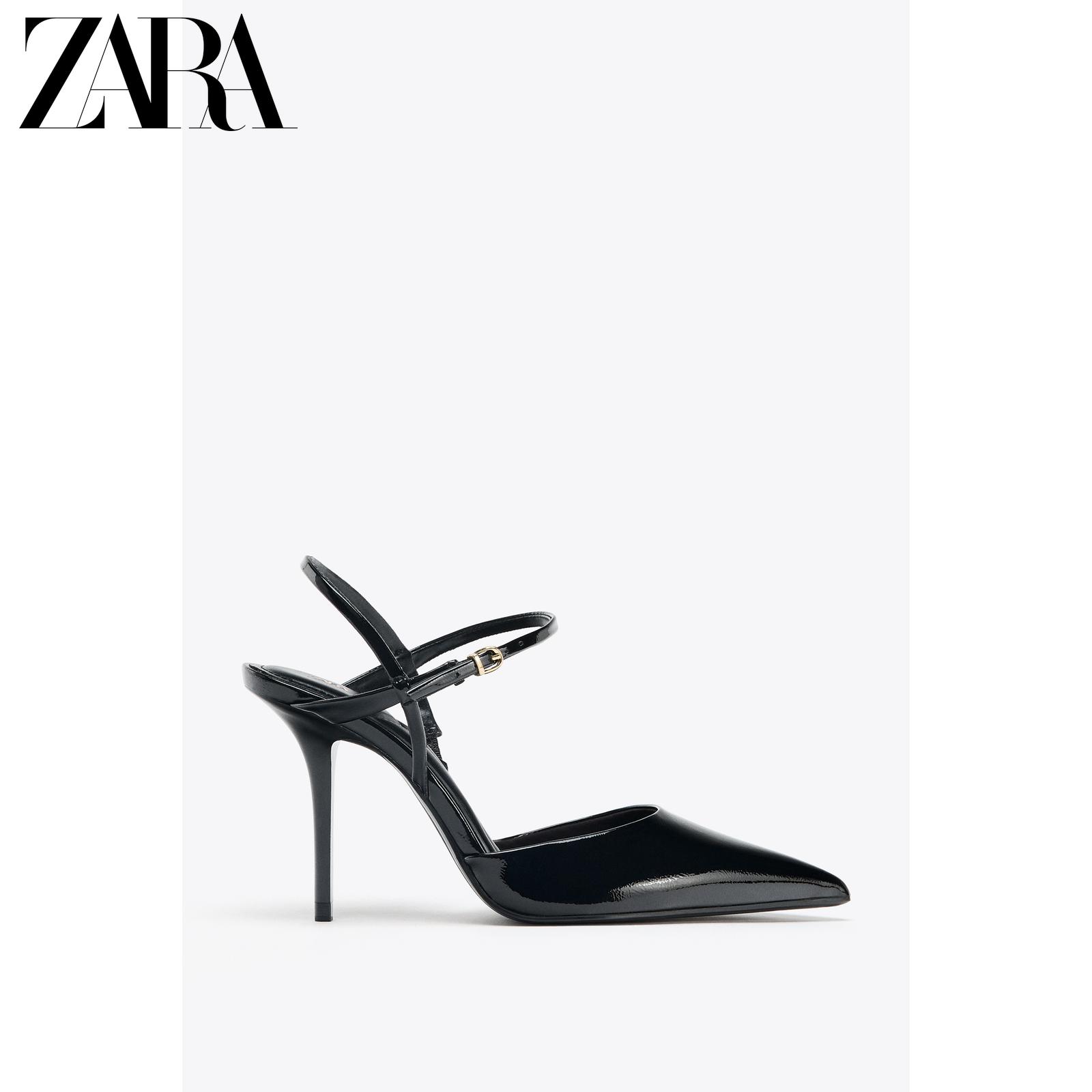 ZARA2025秋季新品 女鞋 漆皮效果露跟脚踝绊带高跟鞋 2231610 800主图