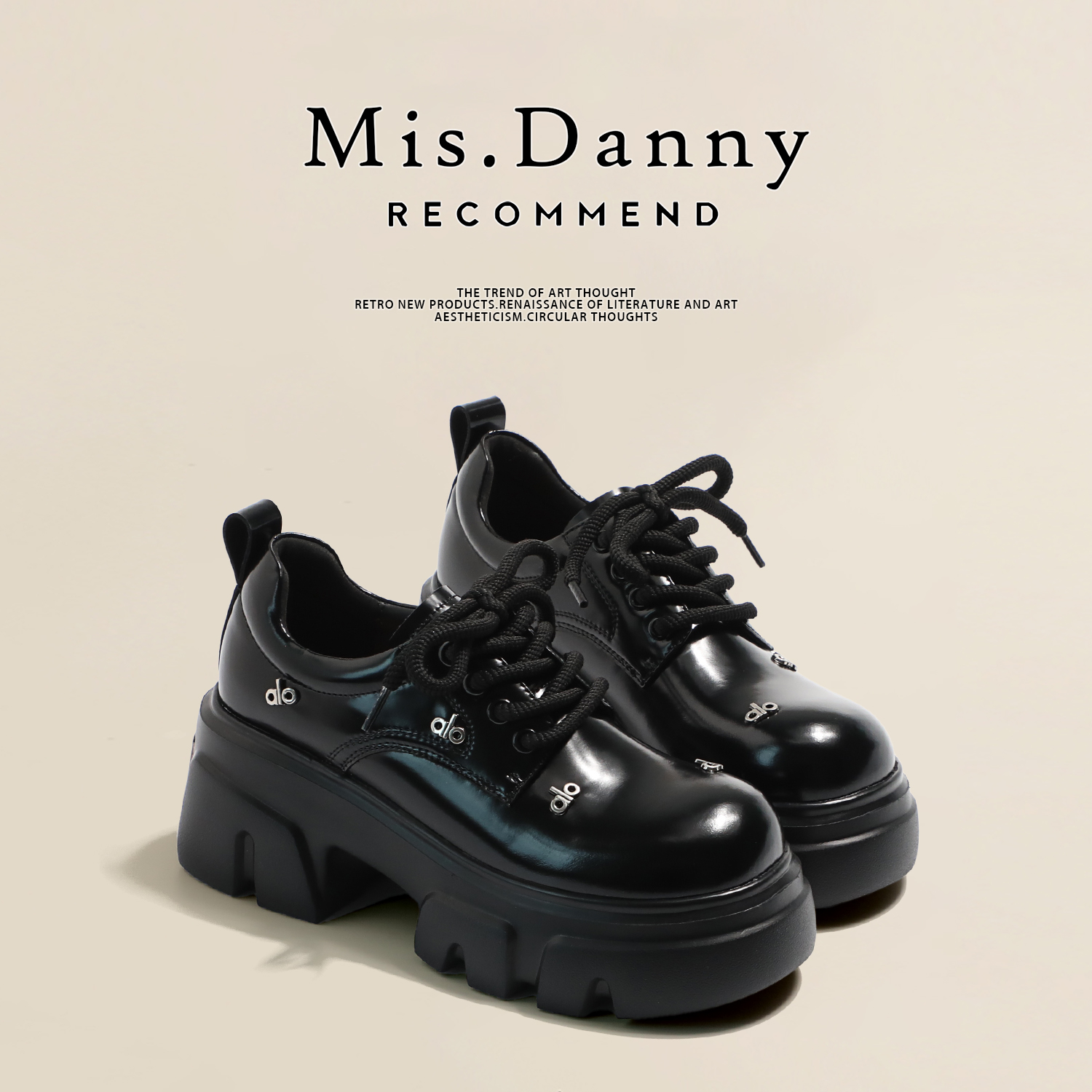 百搭显瘦～增高7cm超轻厚底小皮鞋女2025英伦风系带黑色乐福单鞋主图