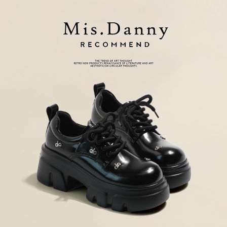 百搭显瘦～增高7cm超轻厚底小皮鞋女2025英伦风系带黑色乐福单鞋