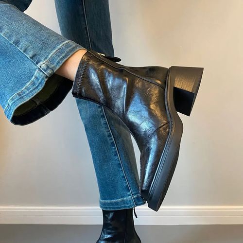 静音底复古高跟短靴女方头小众切尔西靴新款爆款粗跟弹力瘦瘦靴女主图