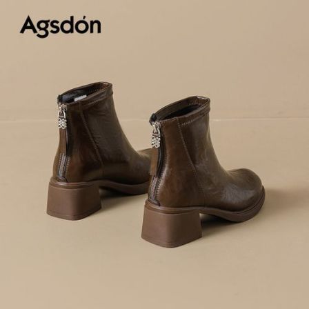 【奥古狮登】瘦瘦短靴女切尔西靴增高5.5CM粗跟时尚654200AA