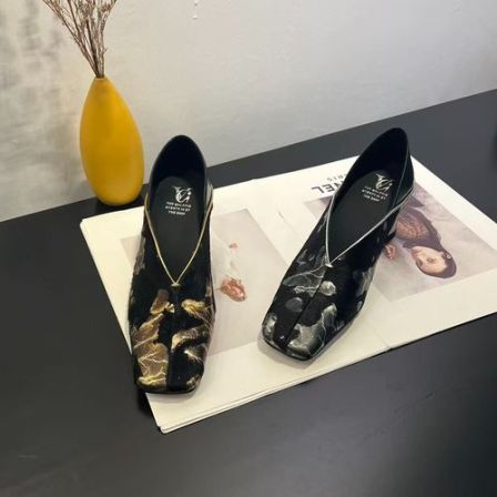 【Harvisss】2025冬秋新款方头百搭马毛新国风真皮软面女士单鞋-5cm