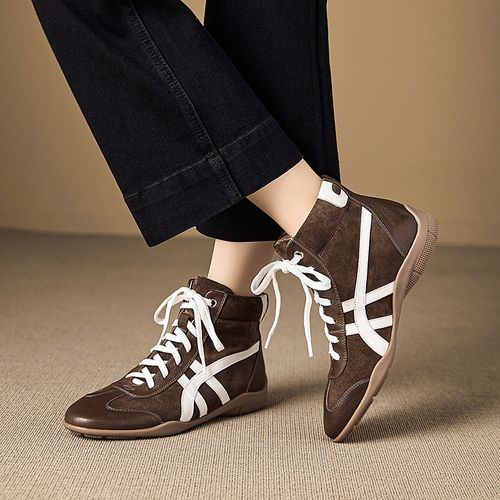 【NICESEE】2.5cm,秋冬平底高帮德训鞋休闲系带真皮短靴女拳击靴主图