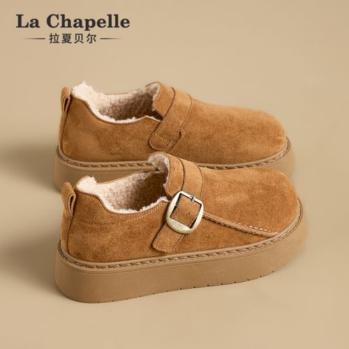 拉夏贝尔松糕厚底勃肯鞋女2025新款冬季加绒百搭乐福鞋雪地靴棉鞋主图