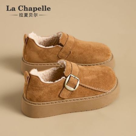 拉夏贝尔松糕厚底勃肯鞋女2025新款冬季加绒百搭乐福鞋雪地靴棉鞋