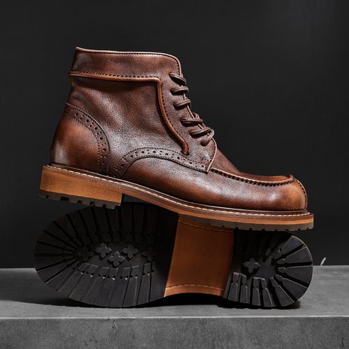 阿美咔叽美式复古马丁靴男真皮英伦风户外工装靴棕色秋冬高帮靴子主图