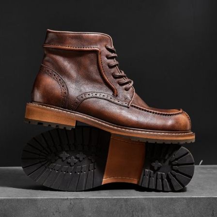 阿美咔叽美式复古马丁靴男真皮英伦风户外工装靴棕色秋冬高帮靴子