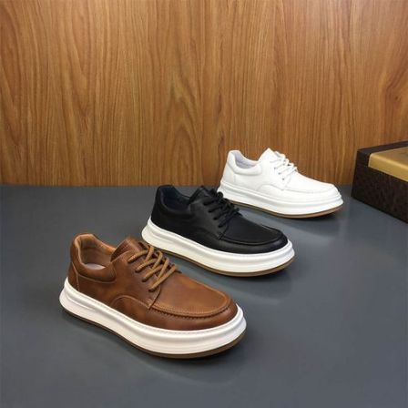 2025秋季新款头层牛皮低帮休闲皮鞋男士轻便百搭厚底时尚潮流男鞋