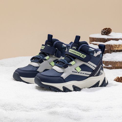 哈比熊童鞋冬款男童加绒加厚皮面防水棉鞋户外保暖女童防滑大棉靴主图