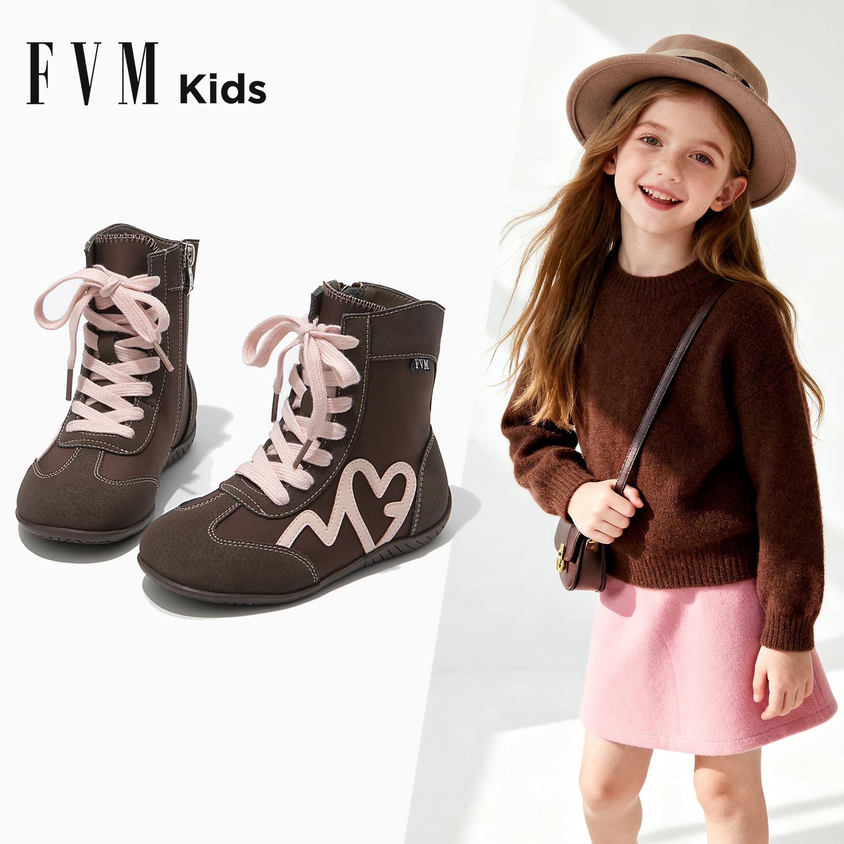 女童靴子儿童德训马丁短靴2025新款秋冬季美拉德拳击皮靴加绒二棉主图