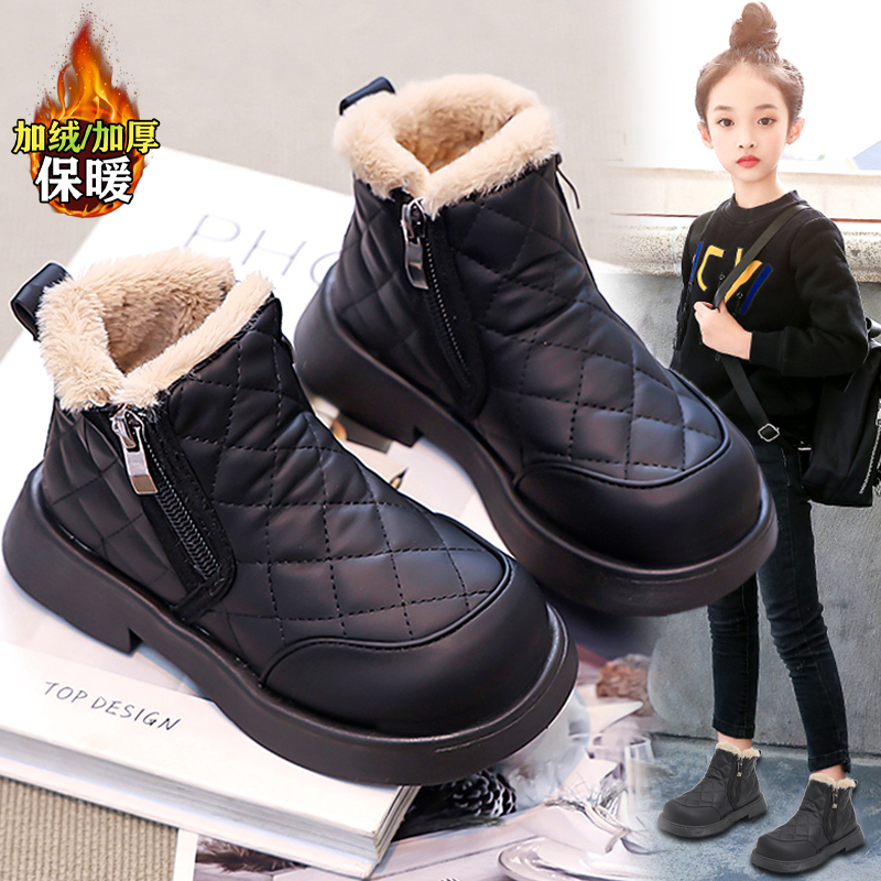 官网C&k女童雪地靴冬季加绒加厚2025新款黑色棉靴中大童女孩棉鞋主图