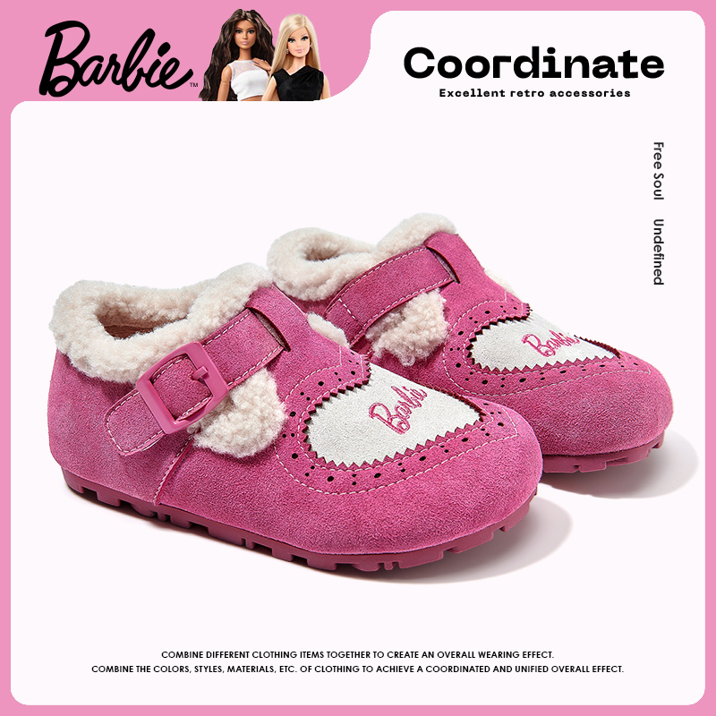 芭比童鞋儿童二棉鞋2025新款冬季软底加绒保暖勃肯鞋女童毛毛鞋子主图