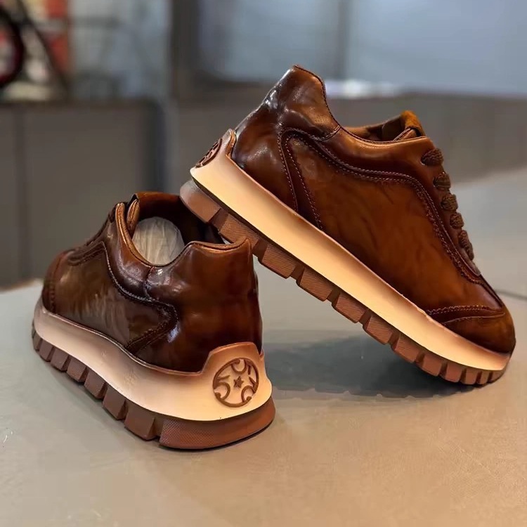 高级感男鞋秋季复古百搭休闲厚底阿甘潮鞋男士真皮运动增高老爹鞋主图