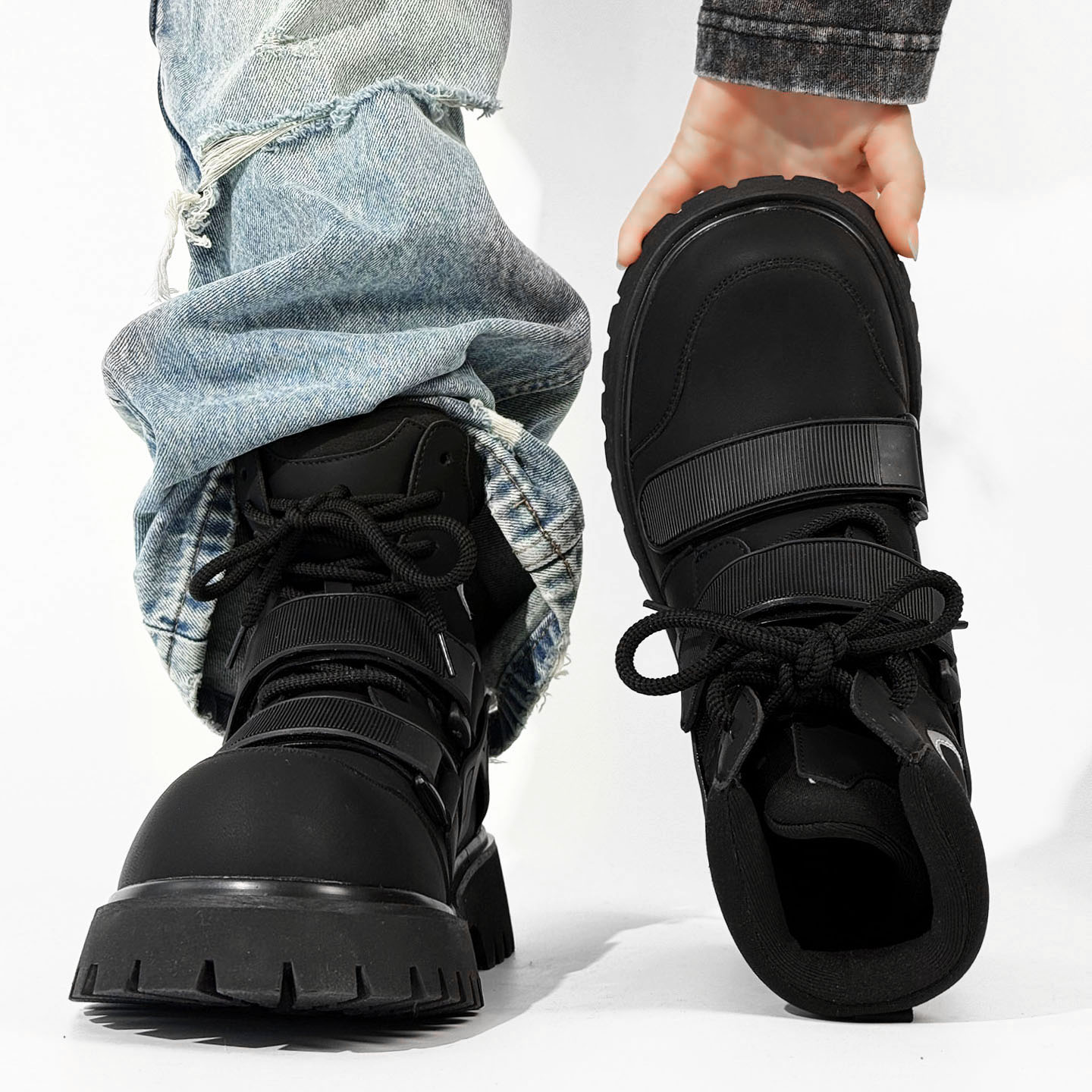 小众机能风马丁靴男秋冬工装靴美式复古机车靴情侣厚底登山雪地靴主图