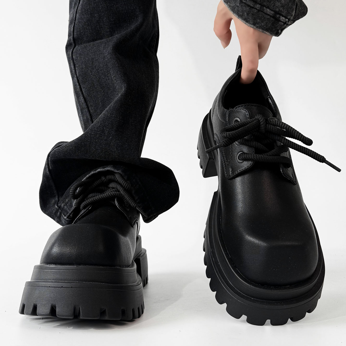 巴黎方头松糕皮鞋男cleanfit厚底增高德比鞋英伦高级感正装大头鞋主图