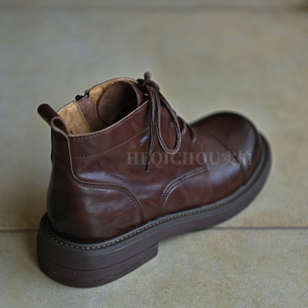 复古擦色圆头平底系带马丁靴女2025秋季新款英伦风短靴何其丑女鞋