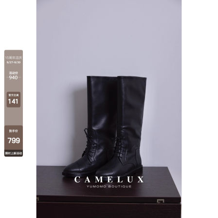 高定骑士烟筒靴 头层牛皮 复古显瘦显腿长真皮系带高筒靴长筒靴