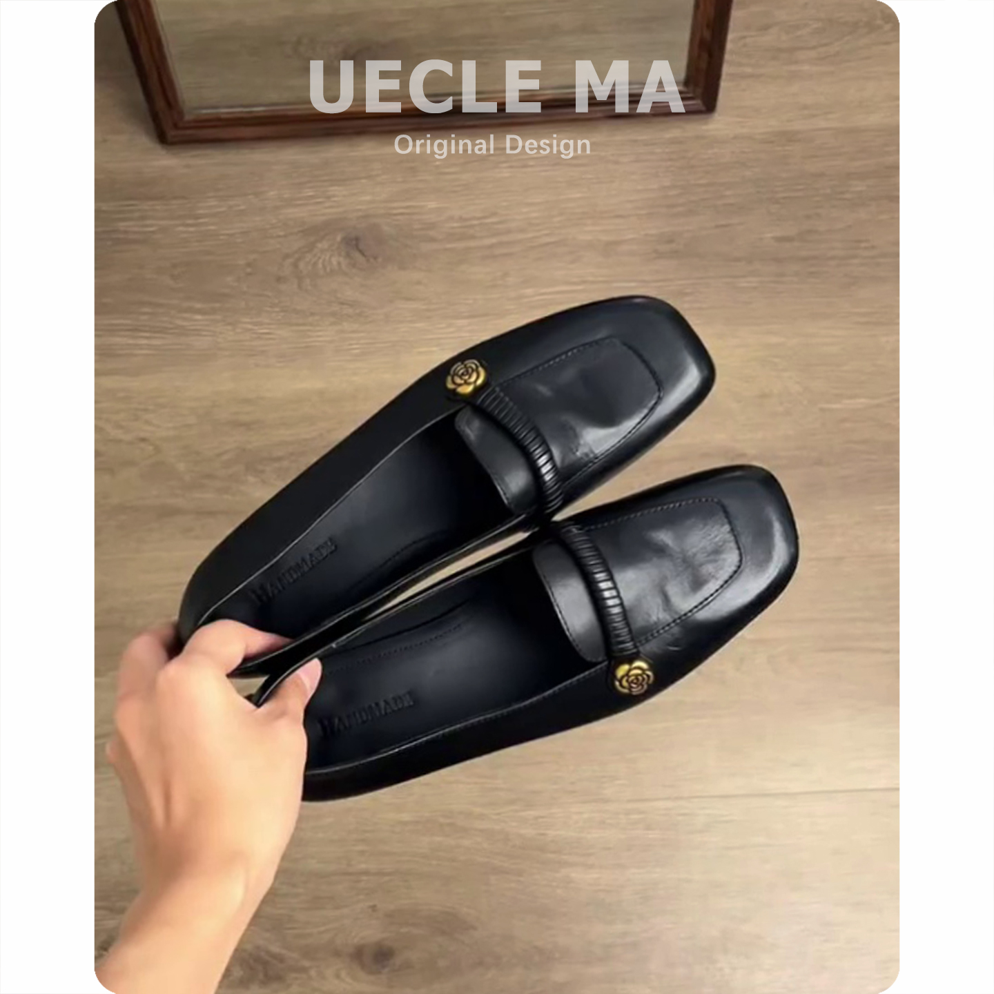 羊皮版~软底乐福鞋女方头粗跟黑色鞋子通勤法式单鞋一脚蹬小皮鞋主图