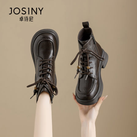 卓诗尼英伦风马丁靴女款2025新款秋冬季靴子女鞋显瘦厚底棕色短靴