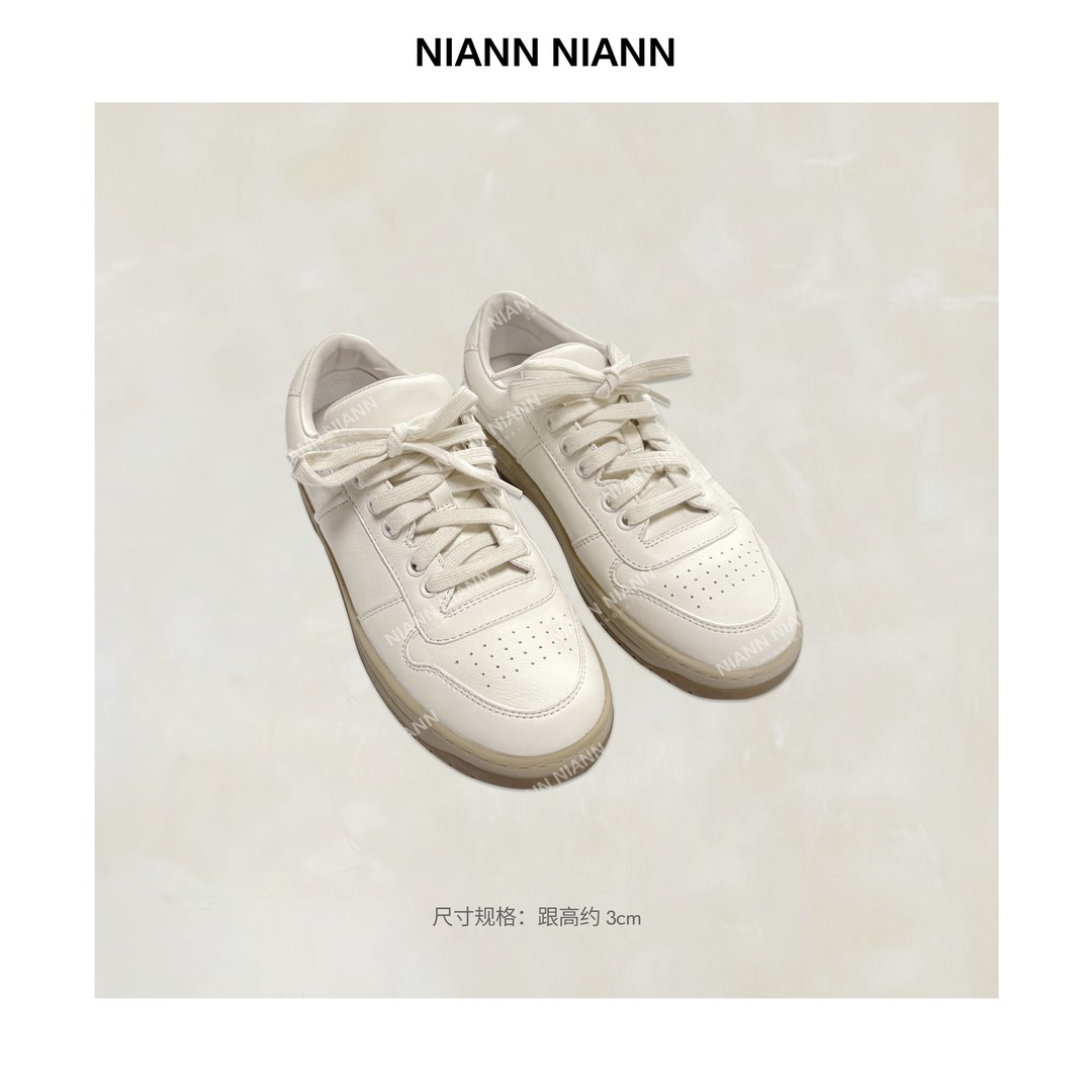 NiannNiann 新品经典复古外无铬鞣牛皮内羊皮奶油小白板鞋16289主图