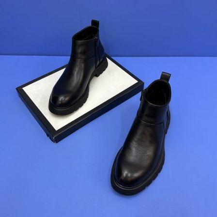 切尔西靴黑色真皮低跟侧拉链百搭舒适简约品味男鞋01-50短靴