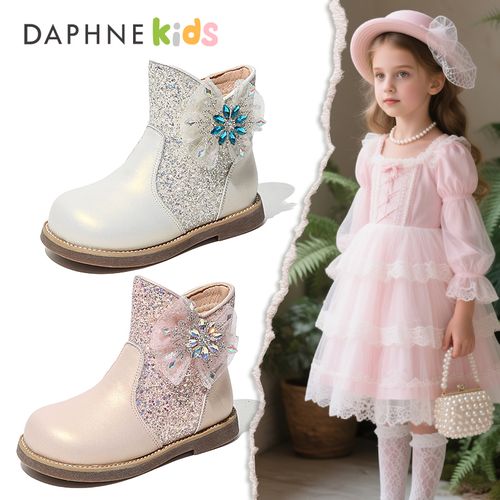 Daphne达芙妮女童靴子儿童冬季时尚软底公主水晶靴百搭气质马丁靴主图