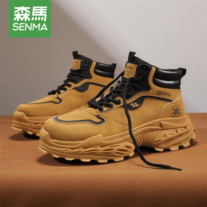 森马马丁靴男鞋2025新款秋季高帮复古工装大黄靴子男士户外登山鞋主图