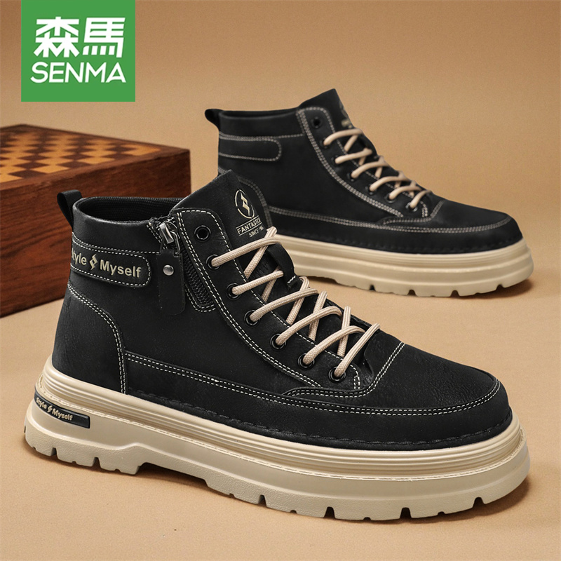 森马马丁靴男秋季新款复古英伦风高帮鞋子男士厚底防滑耐磨大黄靴主图