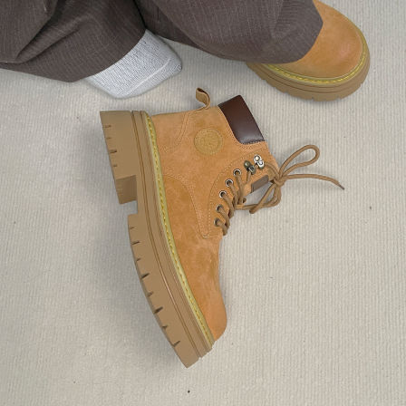 马丁靴男女款7cm厚底增高秋冬户外登山踢不烂大黄靴高帮情侣靴子