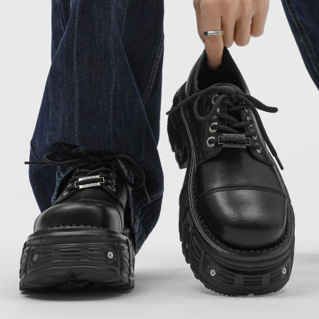 朋克风金属cos皮鞋男7cm厚底增高德比鞋情侣矮子乐大头皮鞋松糕鞋