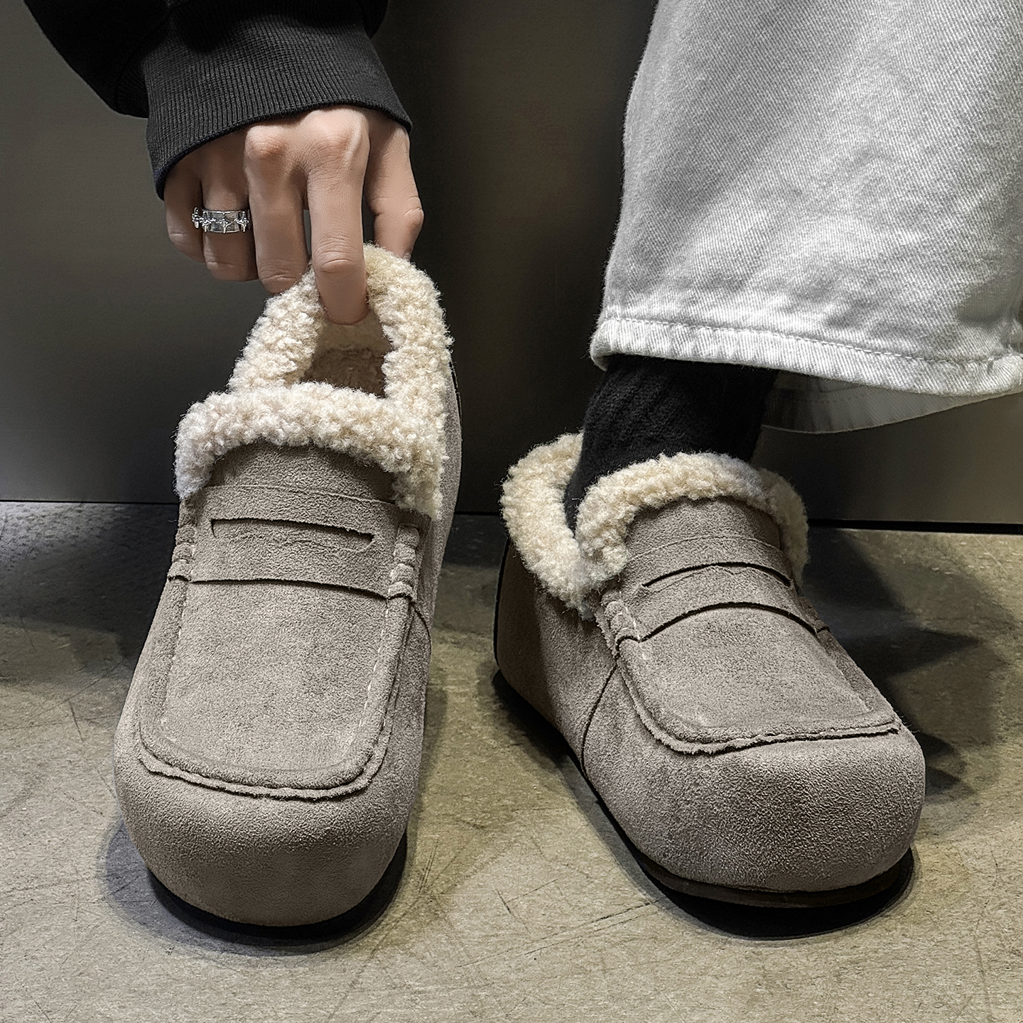 冬季雪地靴男加绒加厚懒人一脚蹬休闲穆勒小土豆厚底休闲勃肯棉鞋主图