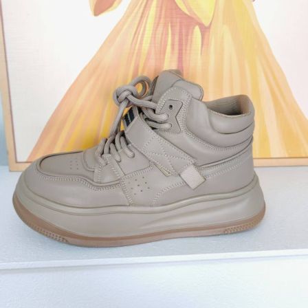 羊皮欧货魔术贴高帮鞋女春季新款小白鞋增高厚底松糕加绒棉鞋7095