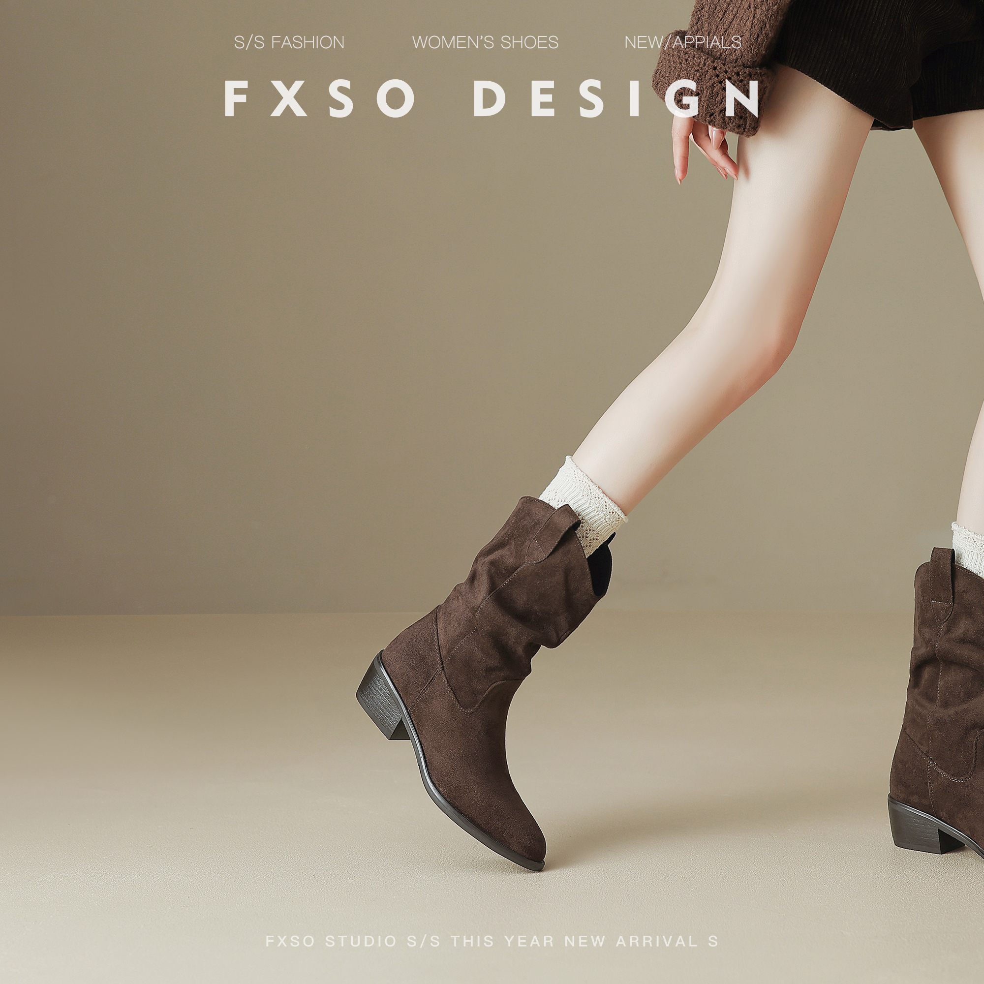 真皮方巷大叔2025秋冬新款V口骑士马丁靴女爆款粗跟尖头短筒靴女主图