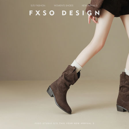 真皮方巷大叔2025秋冬新款V口骑士马丁靴女爆款粗跟尖头短筒靴女