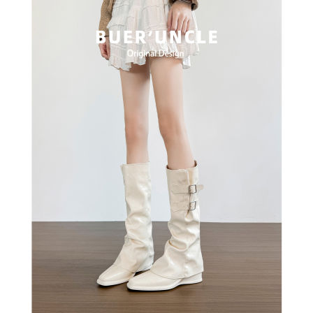 羊皮版！内增高小个子长筒靴女美拉德两穿褶皱堆堆靴高筒骑士长靴