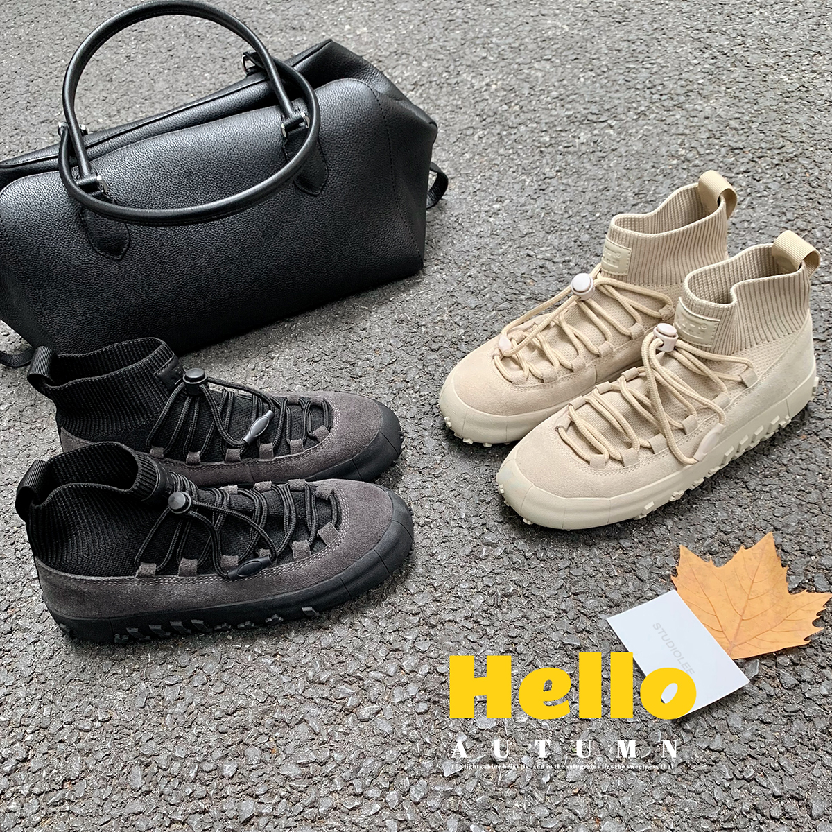 葡萄妈studiolee 增高4cm~轻便机能风户外抽绳袜套式登山休闲鞋女主图