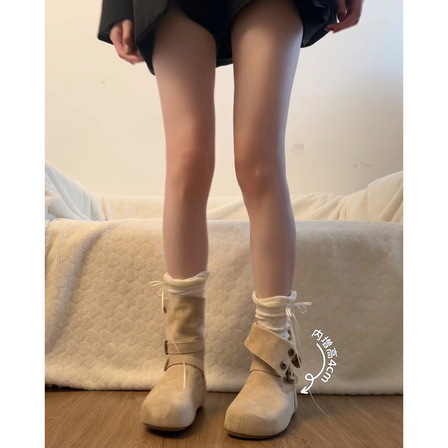 南在南方复古百搭增高厚底靴子女2025新款秋季配裙子显瘦勃肯短靴主图