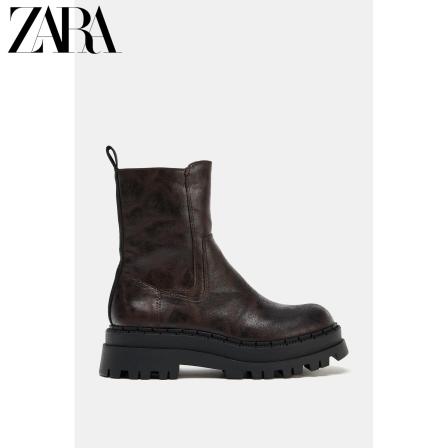 ZARA2025秋季新品 女鞋 做旧效果防水台短靴 3870610 700