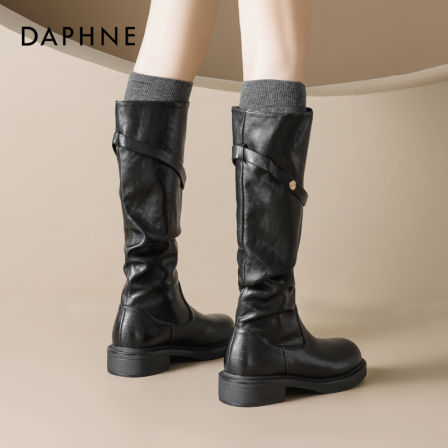 达芙妮黑色长筒靴女款2025新款秋冬厚底骑士靴不过膝高筒爆款靴子