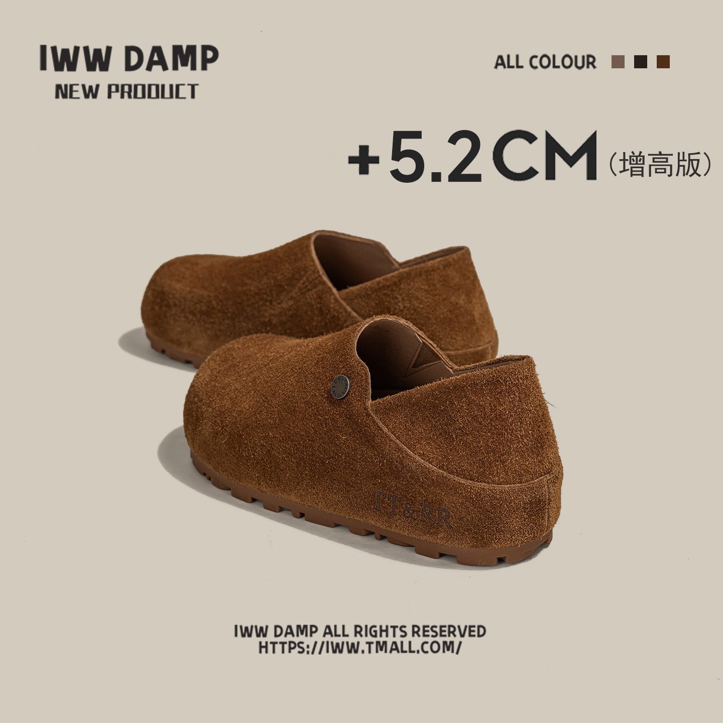 IWW厚底增高5cm复古美拉德风勃肯鞋女卡皮巴拉磨砂懒人两穿踩后跟主图