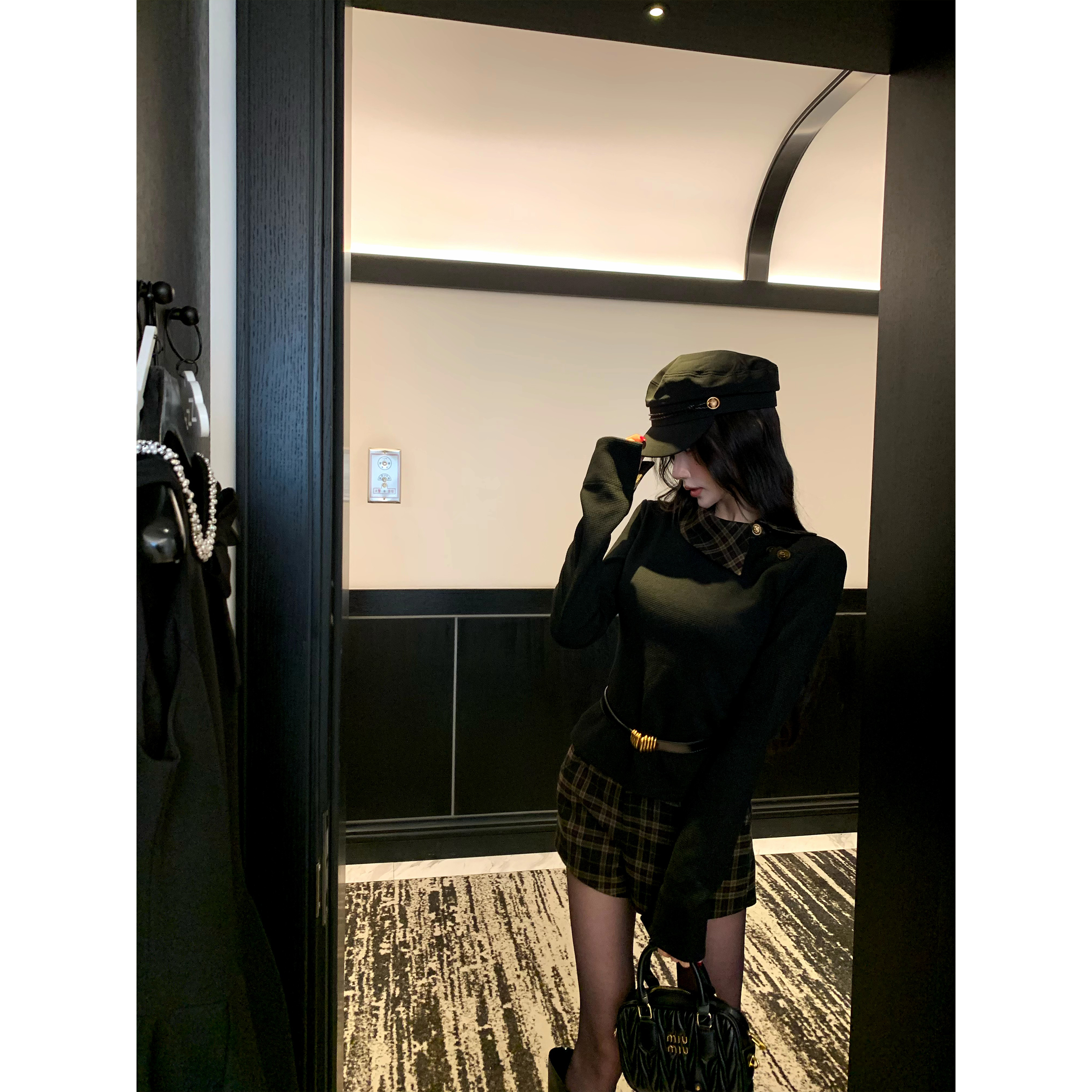 Barb Chill格子拼接长袖针织衫女秋vintage老钱风上衣假两件毛衣主图