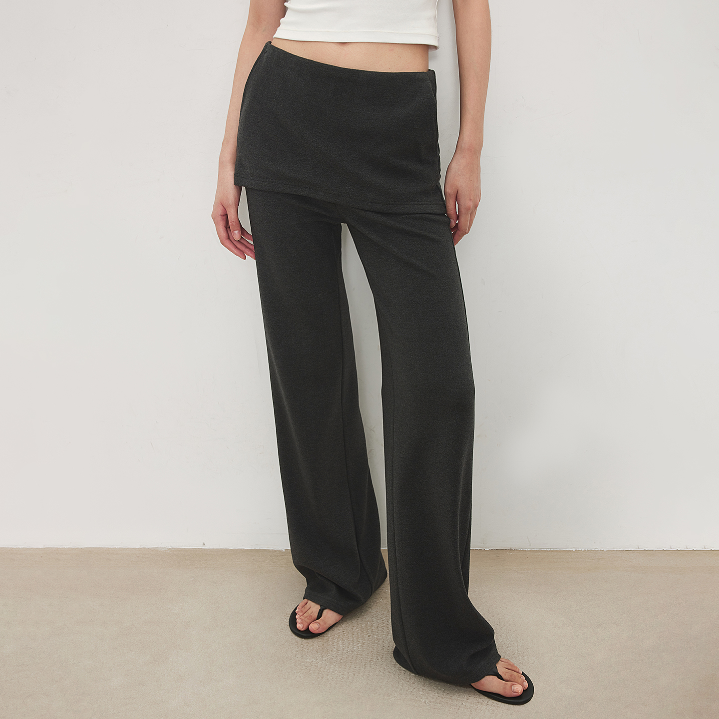 CHICJOC博主叠穿风_亲肤温暖双面绒 橡筋连腰假两件裙帘直筒裙裤主图