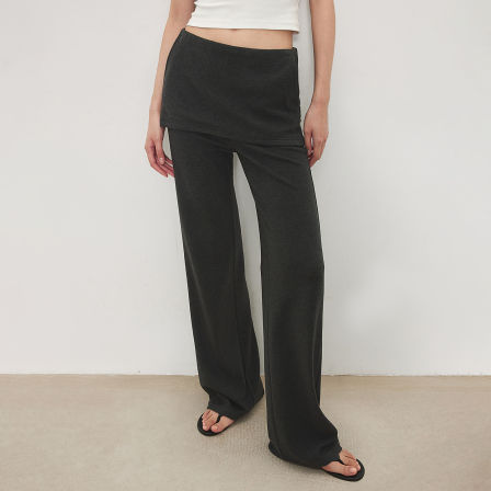 CHICJOC博主叠穿风_亲肤温暖双面绒 橡筋连腰假两件裙帘直筒裙裤