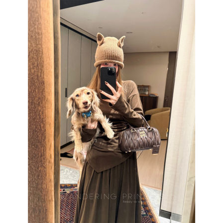 钱美西 德绒一字肩不规则收腰长袖上衣弹力慵懒宽松半裙休闲套装