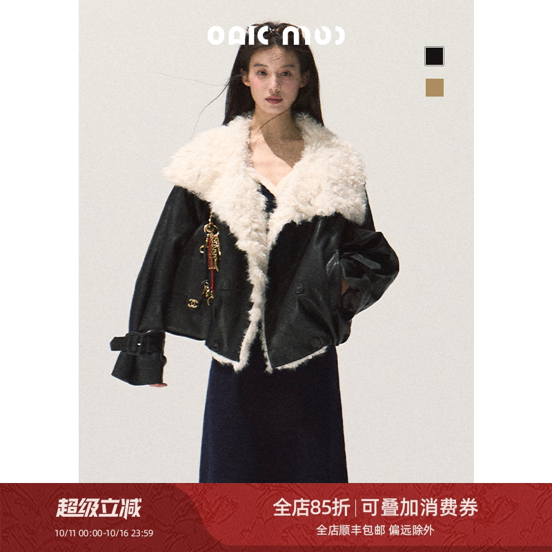 OAKMOO/"一夜的桂花树" 雾面柔光蓬松小羊羔毛毛短外套翻领派克服主图