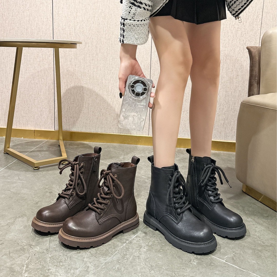 秋冬新款时尚休闲女鞋ins潮鞋百搭厚底马丁靴系带冷粘2115-2//JMA主图